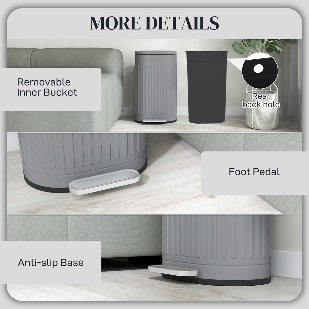 HOMCOM Grey Metal Soft Close Kitchen Pedal Bin Image 7