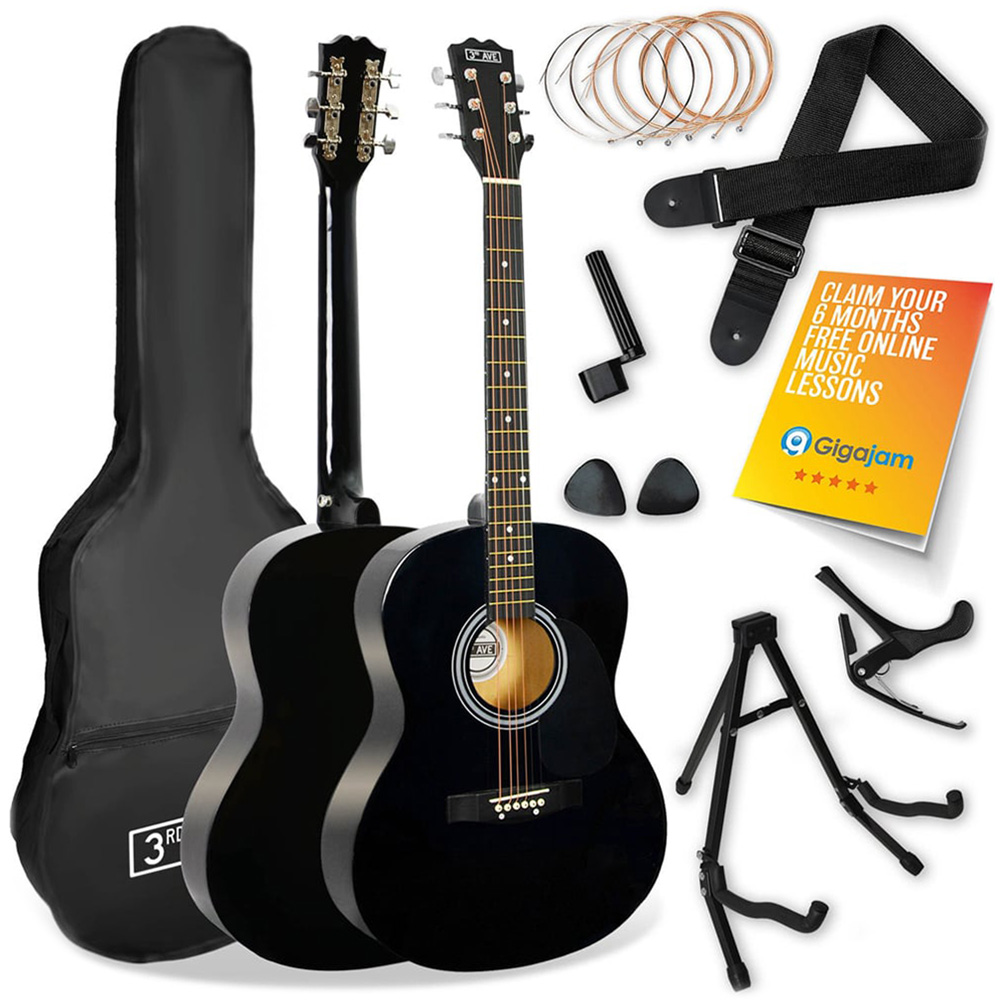 3rd Avenue Premium Black Full Size Acoustic Guitar Set Image 1