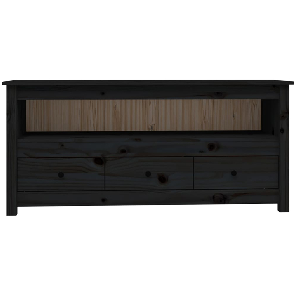 vidaXL 3 Drawer Single Shelf Black Solid Pine Wood TV Cabinet Image 4