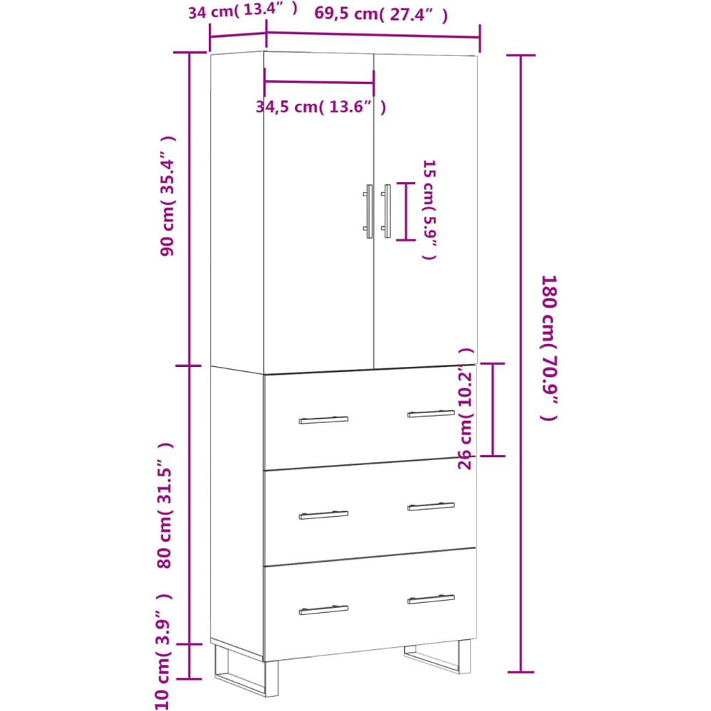 vidaXL Brown Engineered Wood Highboard Image 6