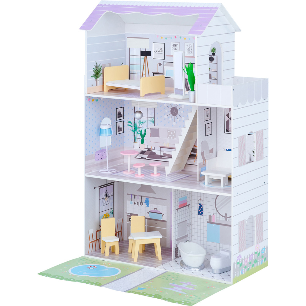 Teamson Kids Purple Grand Dollhouse with Front Garden and Matching Accessories 12 inch Image 5