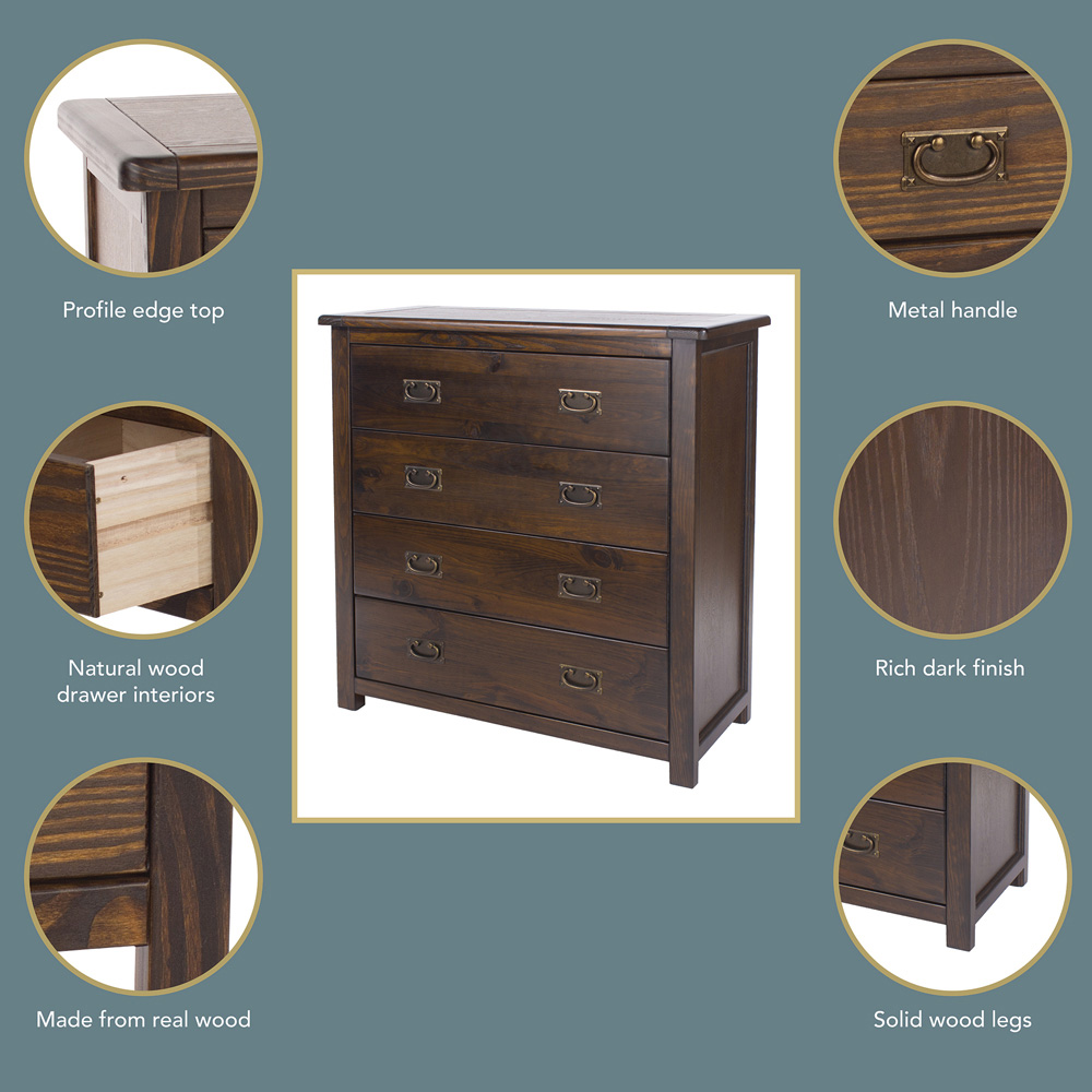 Boston 4 Drawer Dark Lacquer Chest of Drawers Image 7