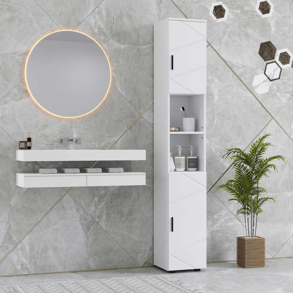 Kleankin 2 Door 2 Shelf White Tall Bathroom Storage Cabinet Image 7