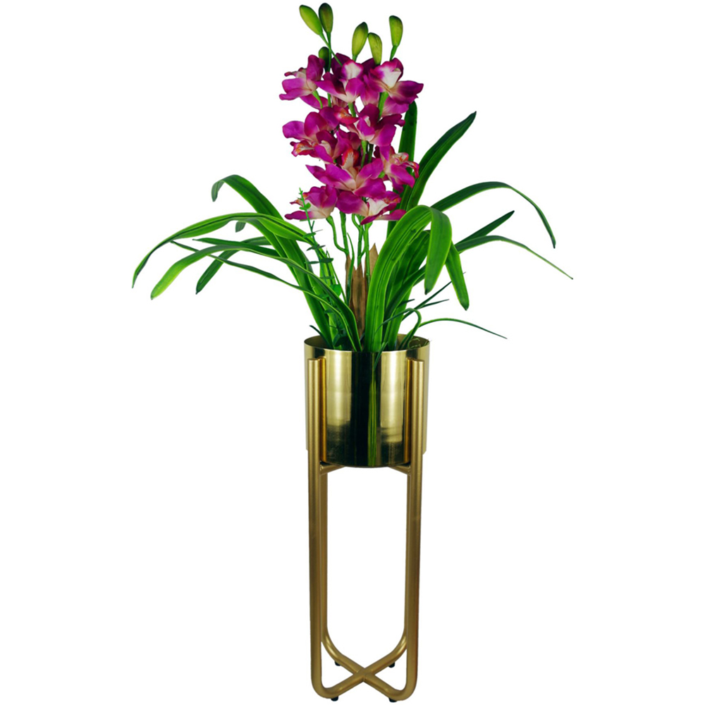Botanik Leaf Design Black Metal Planter Stand and Copper Plant Pot Set Image 3