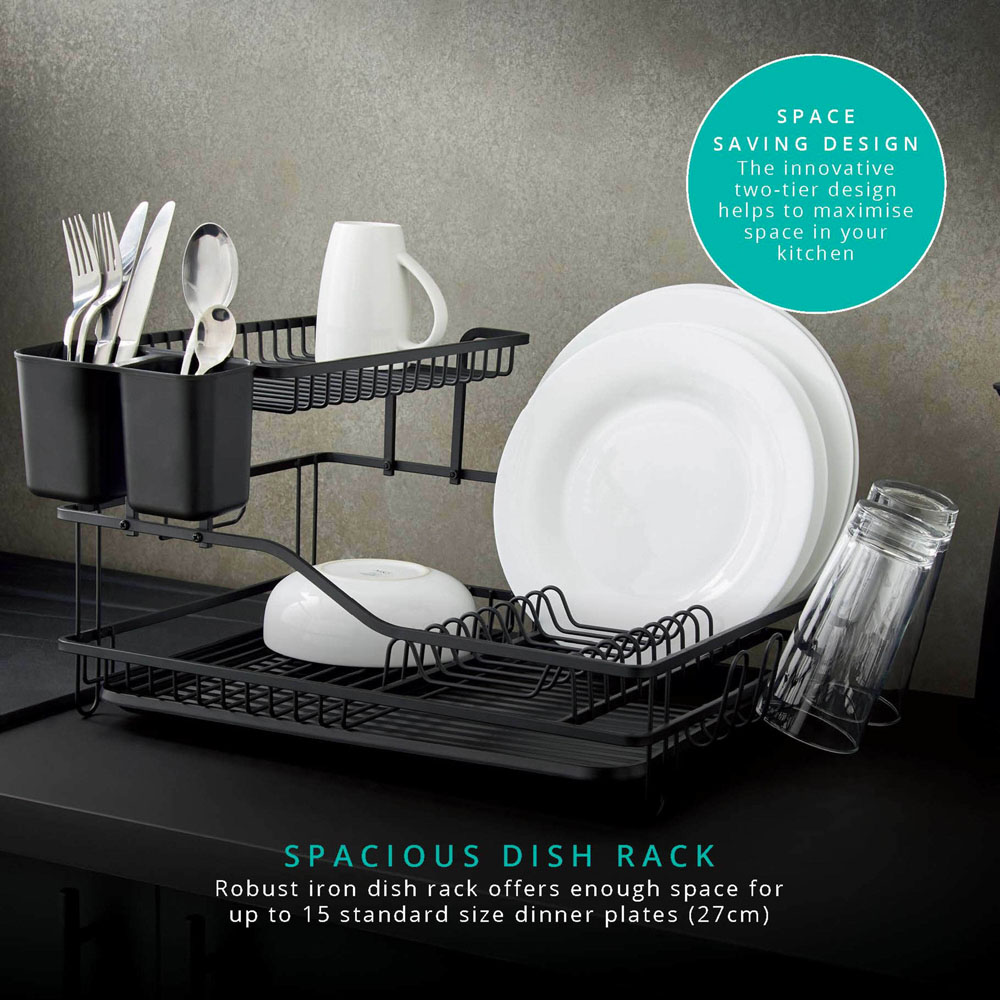 Swan Stealth 2-Tier Black 15 Plate Dish Rack Image 4