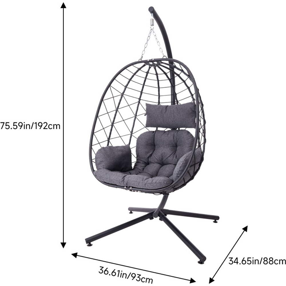 Living and Home Black Adjustable Swing Hanging Egg Chair with Cushions Image 9