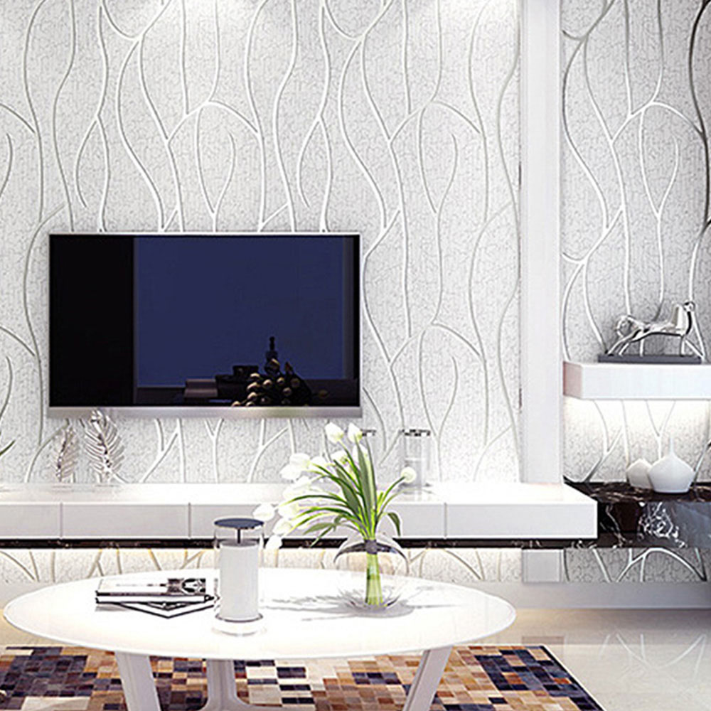 Living and Home Sliver and White 3D Relievo Adhesive Vinyl Removable Wallpaper Image 5