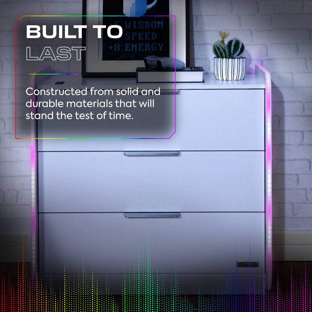 X Rocker Electra 3 Drawer White Chest of Drawers with Neo Motion Sync App Controlled LED Light Image 6