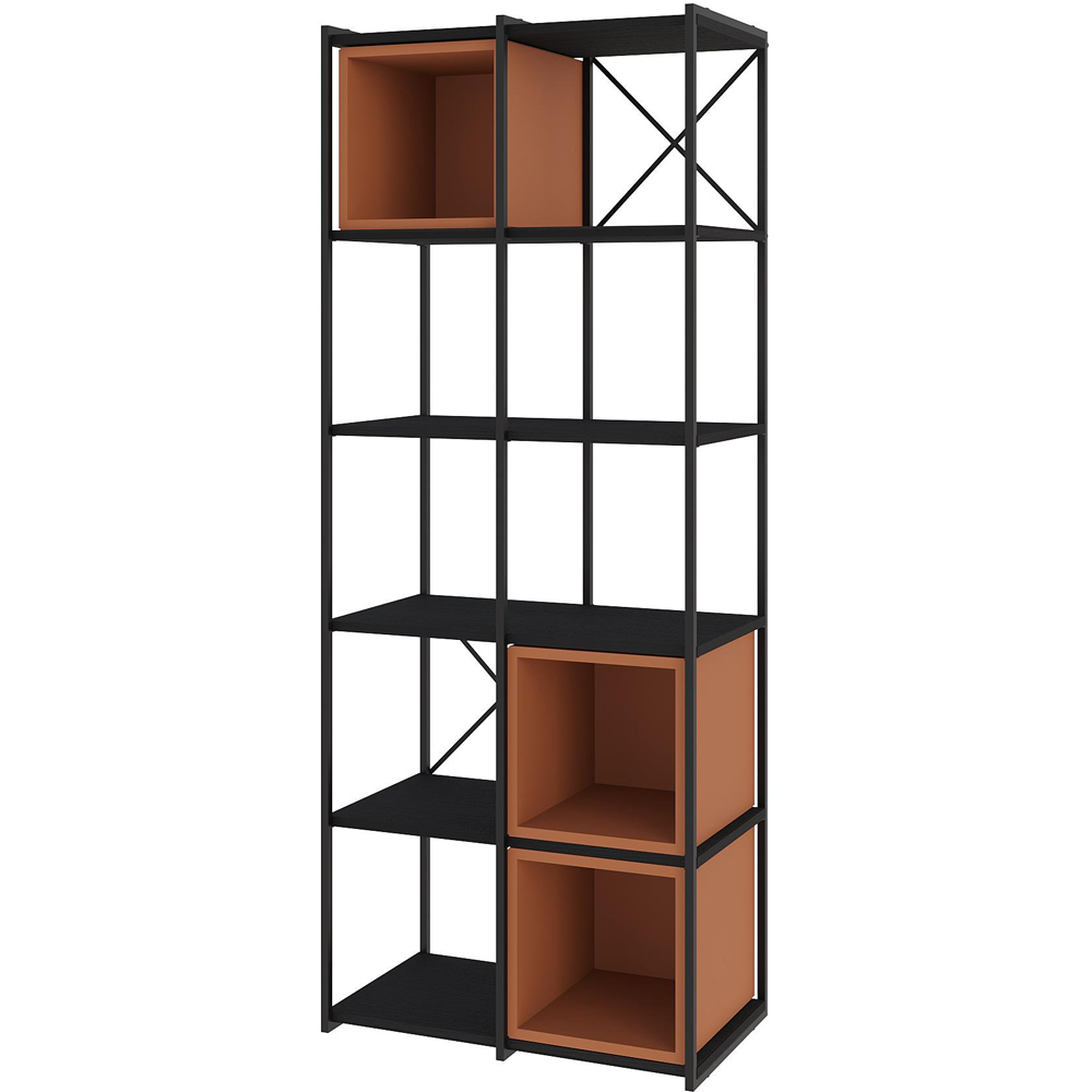 Decortie Vale Midi 10 Shelf Black Wood and Cinnamon Bookcase Image 2