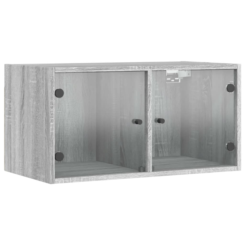 vidaXL 2 Glass Door 2 Shelf Grey Sonoma Wall Cabinet Set of 2 Image 2
