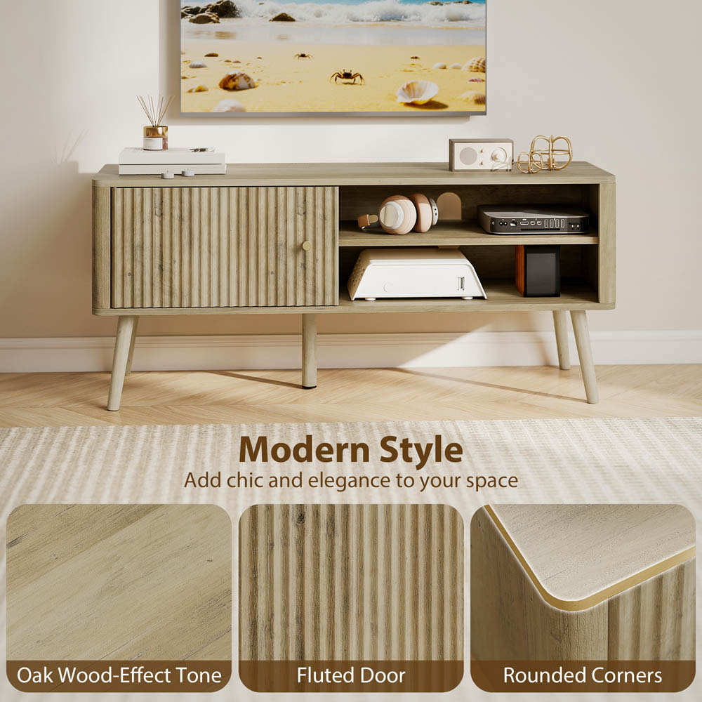 Portland Single Door 2 Shelf Oak Fluted TV Unit Image 6