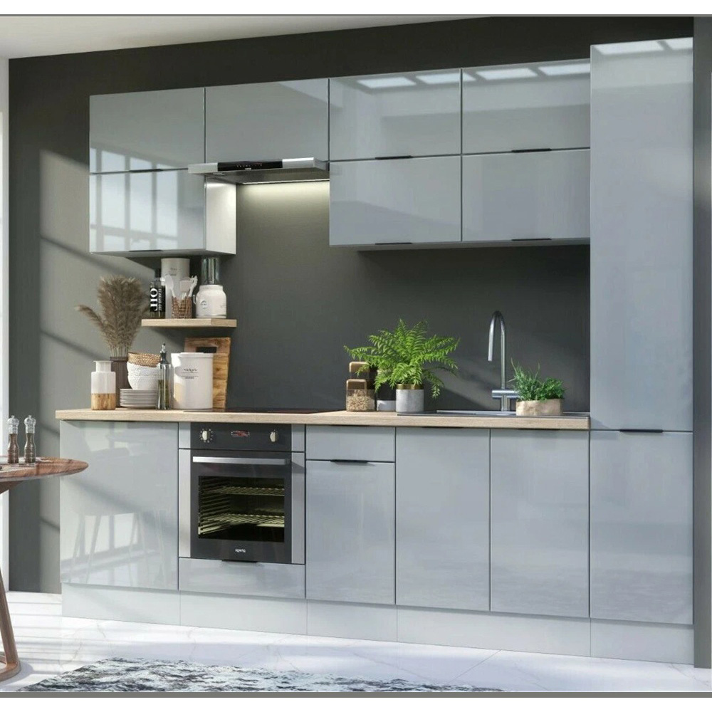 Impact Furniture Star Light Grey Gloss Kitchen Cabinet Set of 12 Image 7