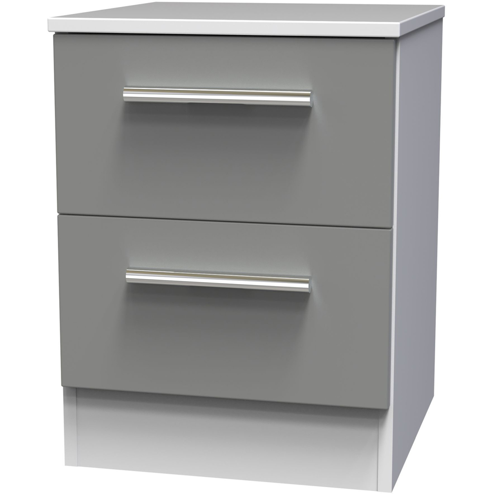 Crowndale Contrast 2 Drawer Dusk Grey and White Compact Bedside Cabinet Ready Assembled Image 3