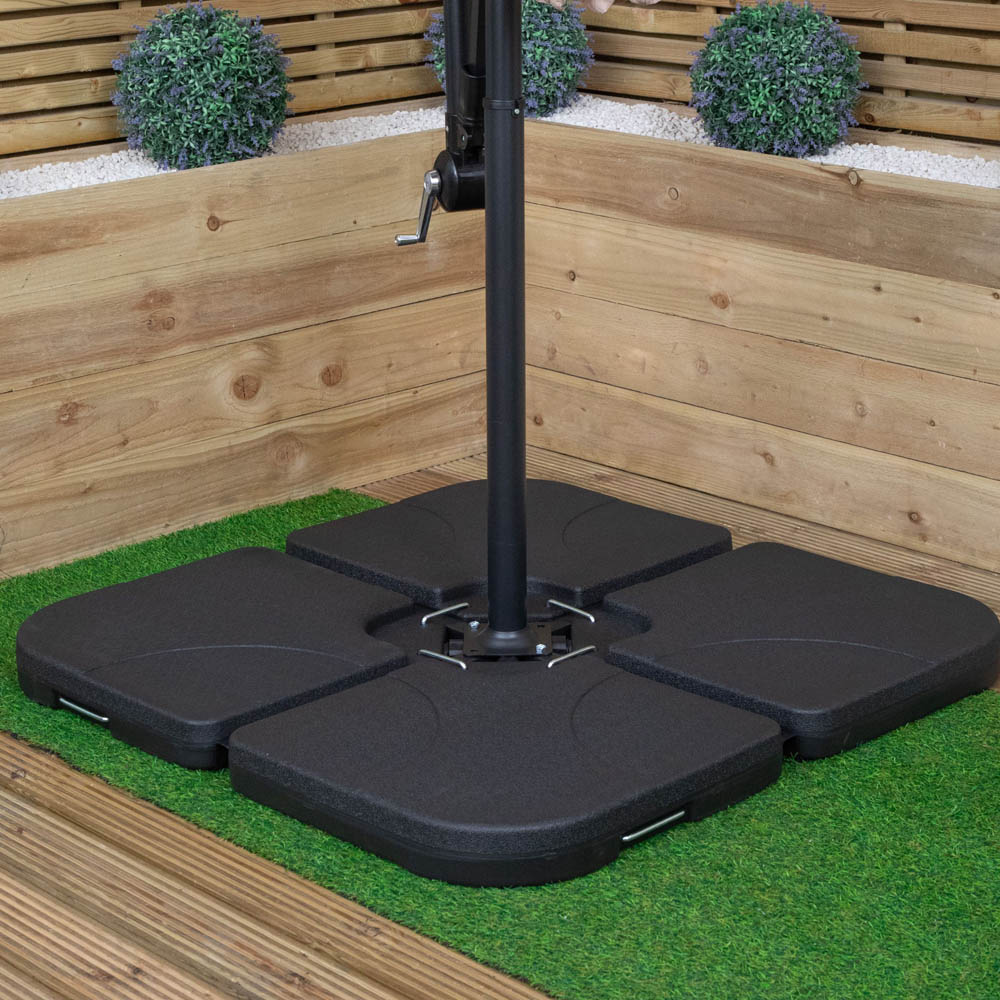 Samuel Alexander Black Solar LED Crank Banana Hanging Parasol with Base Weights 3m Image 9