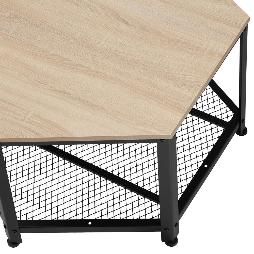 tectake Norwich Single Grid Shelf Light Wood Hexagonal Coffee Table Image 3