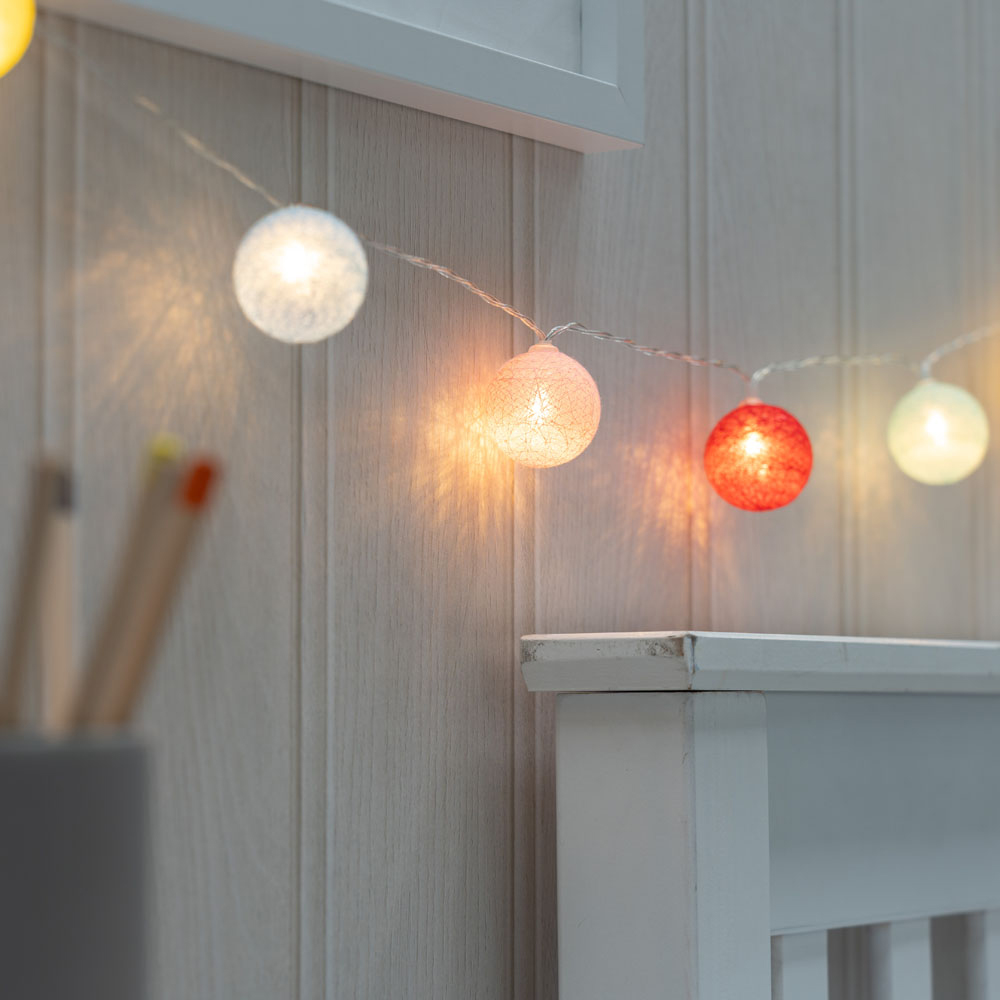 ValueLights 10 Multicolour LED Cotton Balls String Lights Image 5