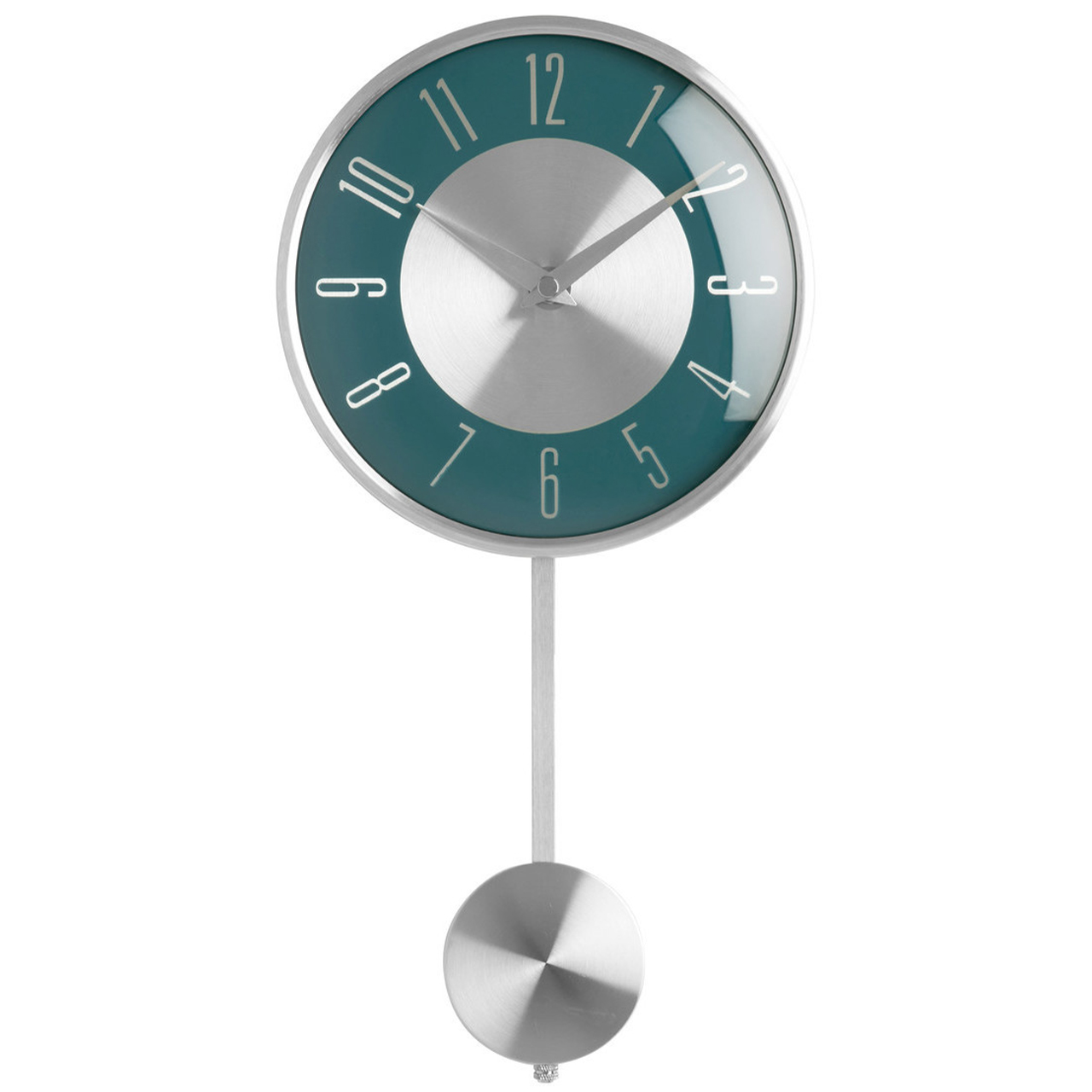 Premier Housewares Blue and Silver Metal Pendulum Wall Clock Image 1