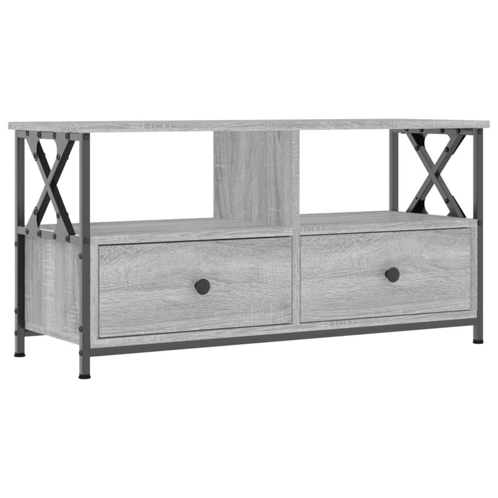 vidaXL 2 Drawer 2 Shelf Grey Sonoma Wood and Steel TV Cabinet Image 2