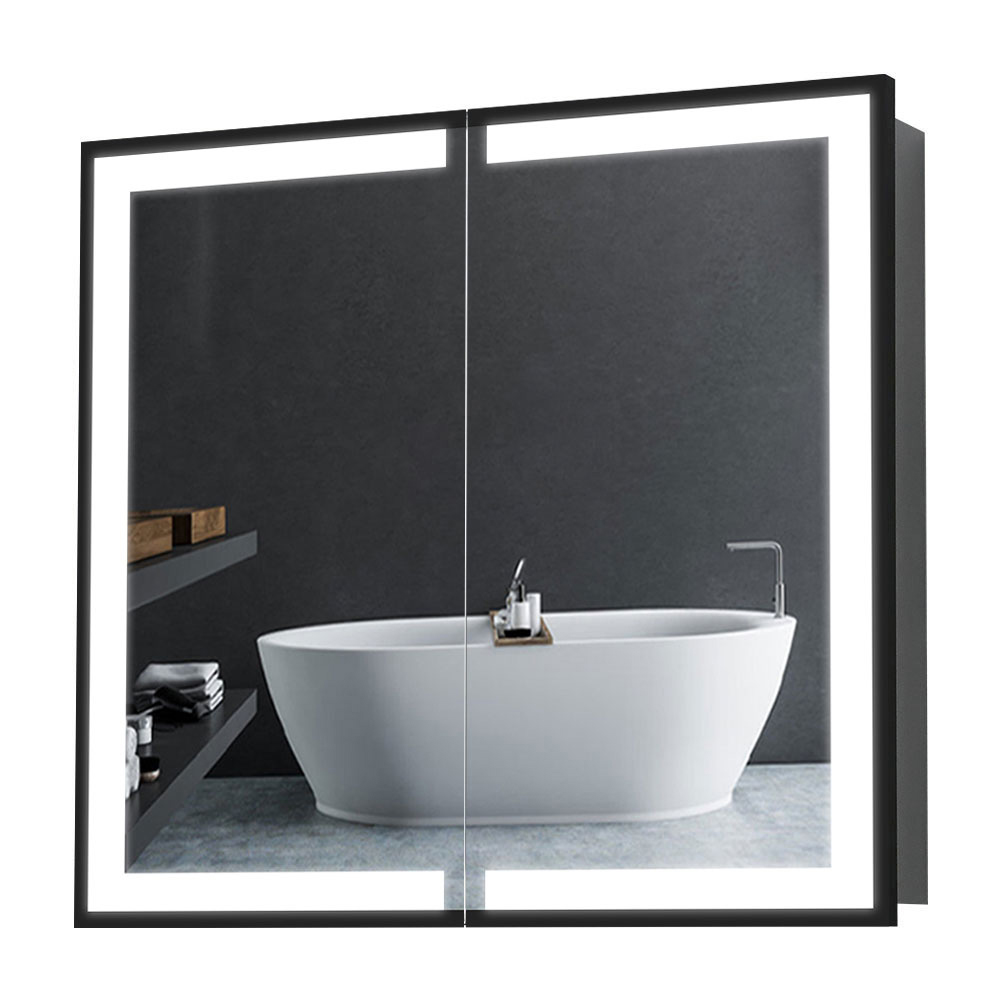 Living and Home Black Framed LED Mirror Bathroom Cabinet Image 4