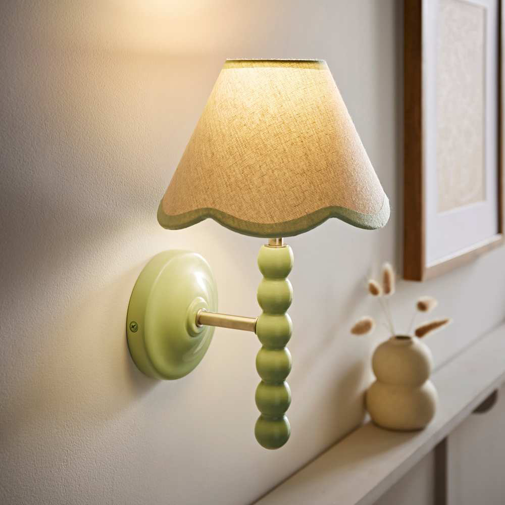 ValueLights Trim Scallop Shade Green Bobbin LED Wall Light with Bulb Image 3