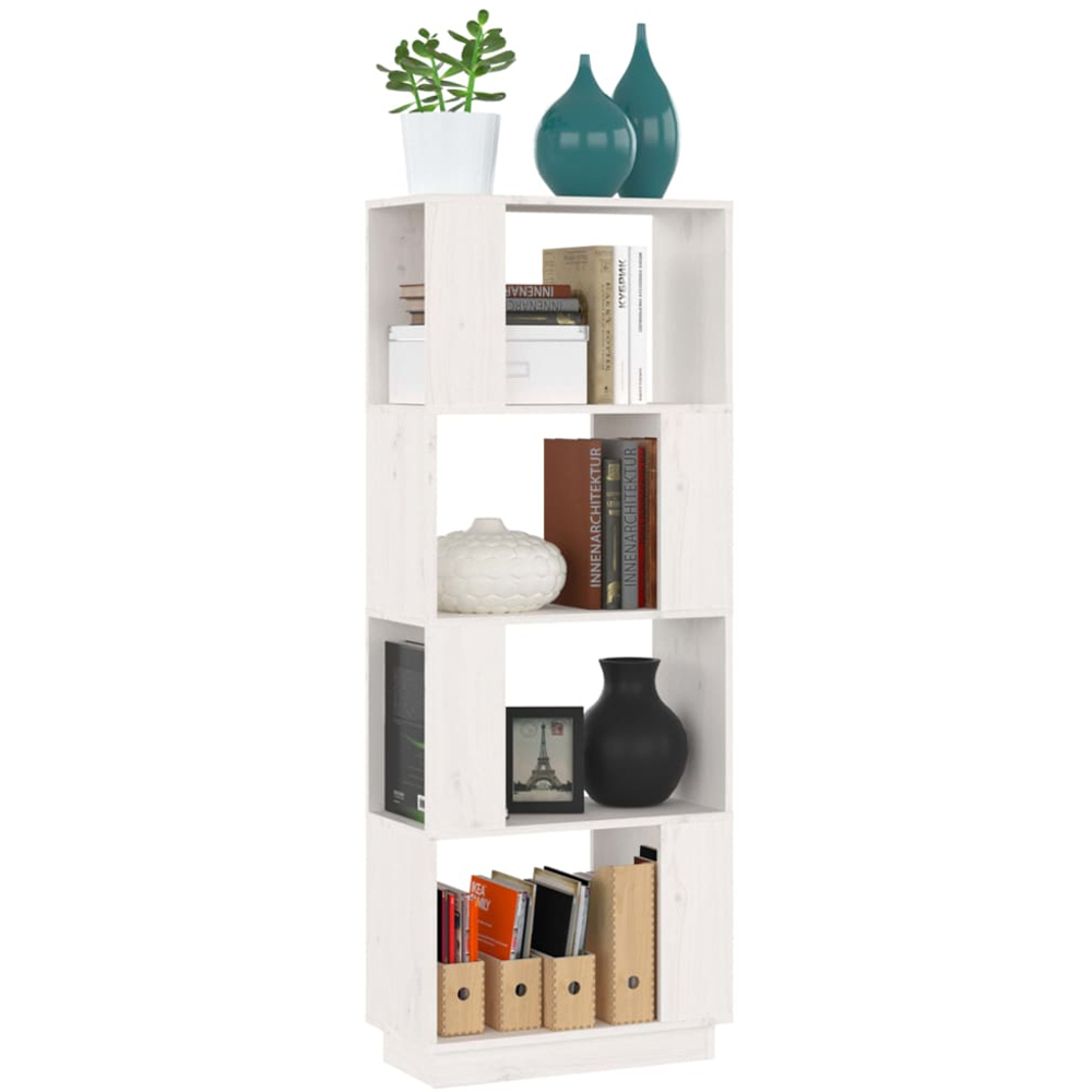 vidaXL 4 Shelf White Solid Pine Wood Bookcase Image 4