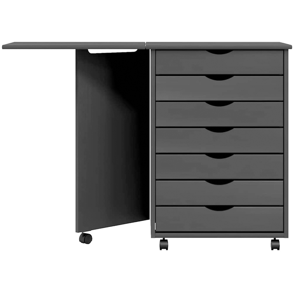 vidaXL Moss 7 Drawer Grey Solid Pine Wood Rolling Cabinet Image 4