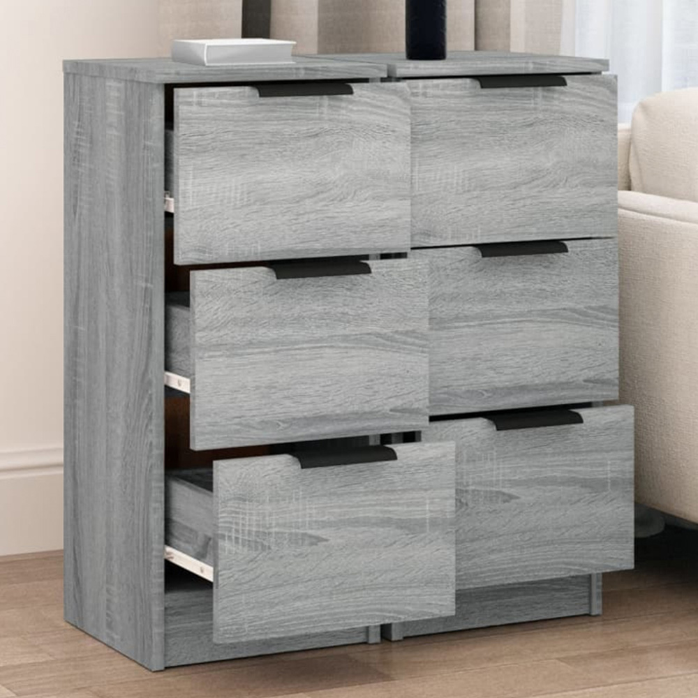 vidaXL 3 Drawer Grey Sonoma Sideboard 2 Pack Image 1