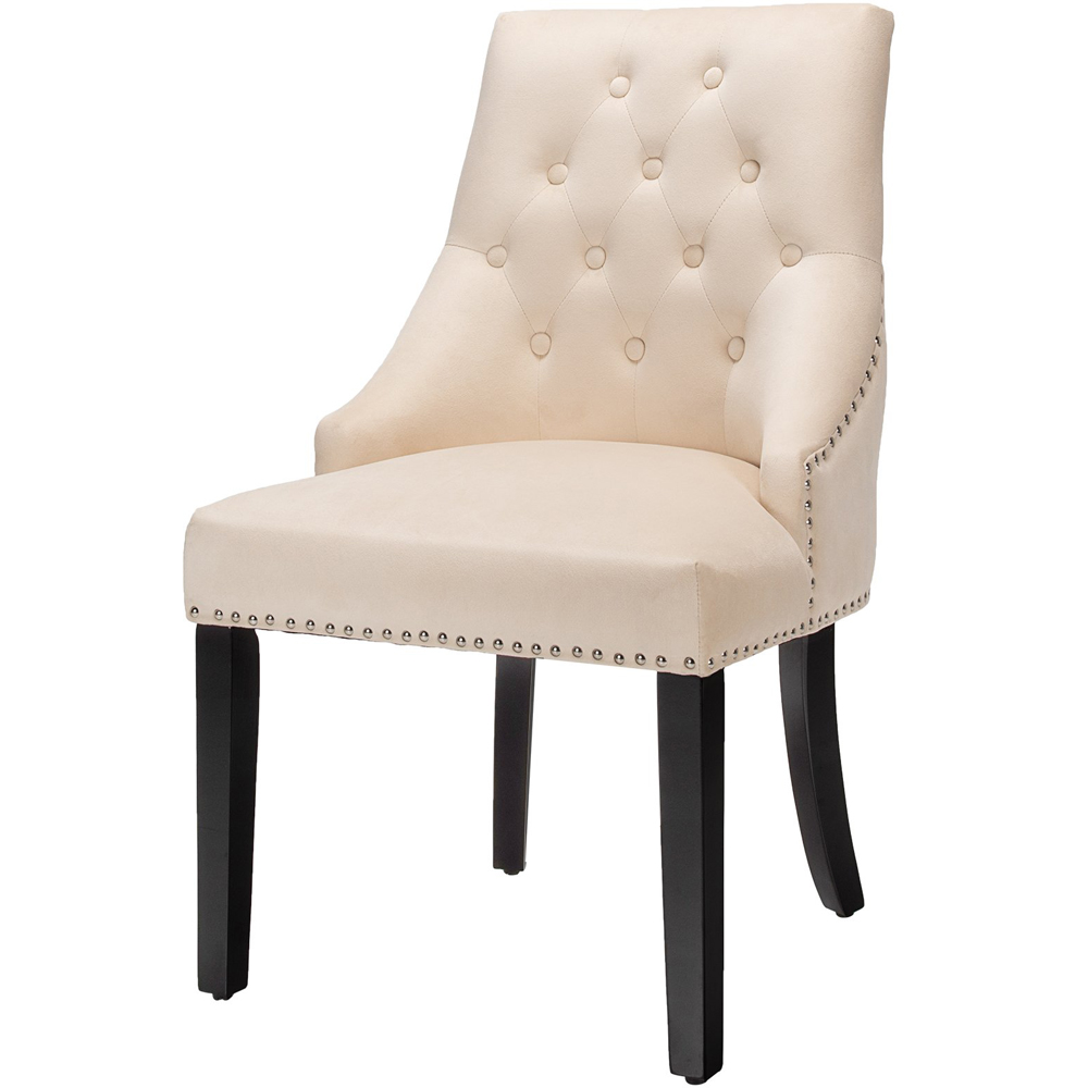 Costway Beige Button Tufted Velvet Studded Dining Chair Image 2