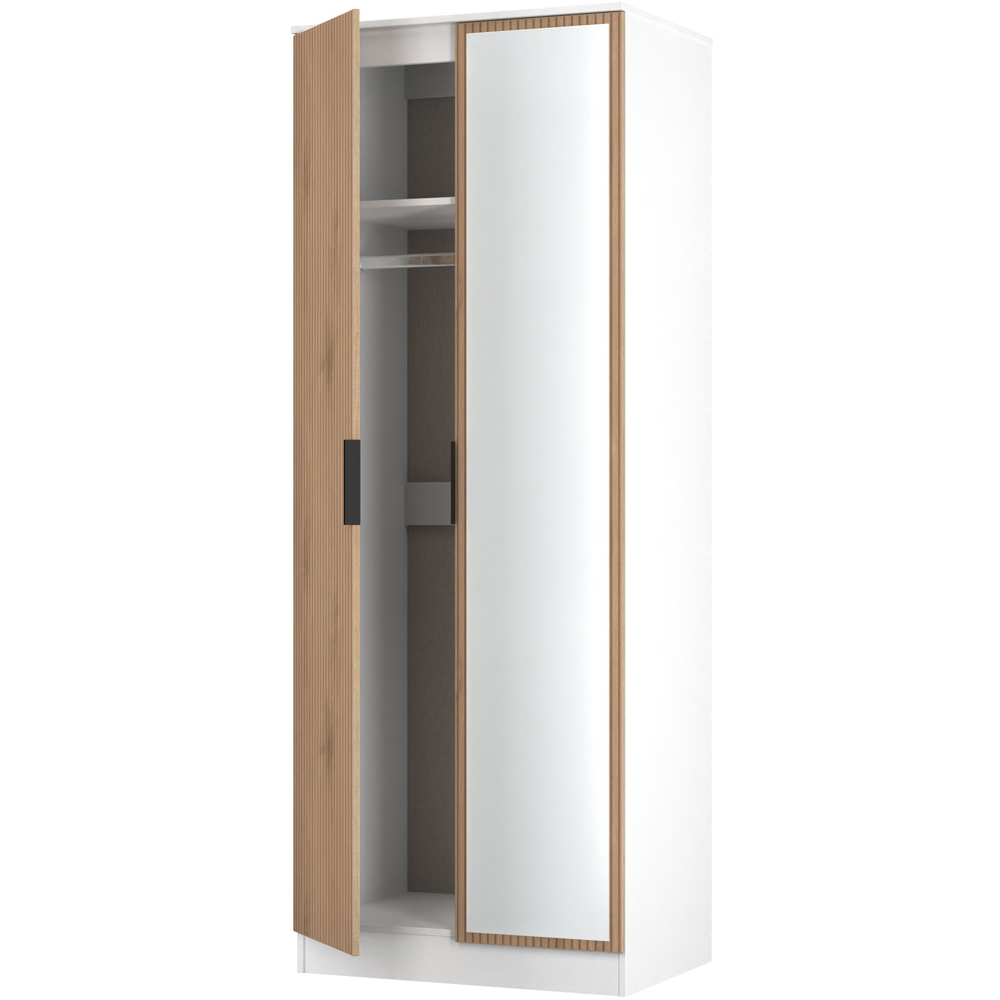 Crowndale Java 2 Door Slatt Effect and White Tall Mirrored Wardrobe Ready Assembled Image 6