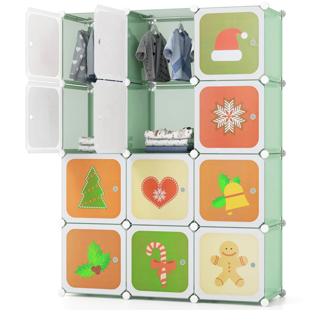 Costway 12 Cube Green Kids Portable Wardrobe Image 2