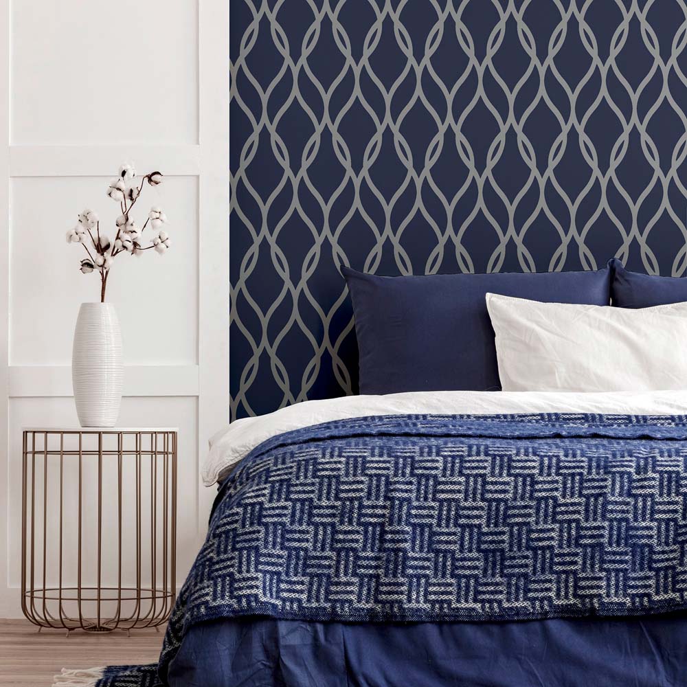 Arthouse Sequin Trellis Navy Blue and Silver Wallpaper Image 5