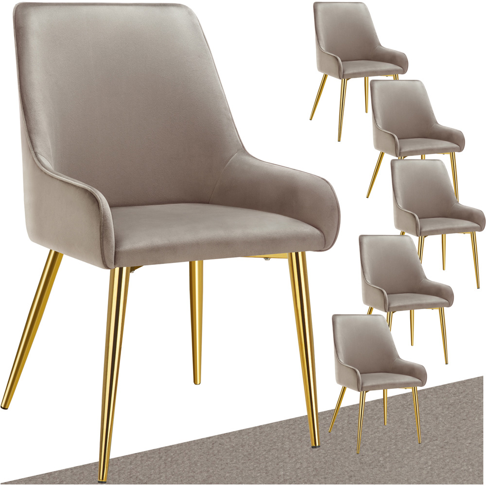 Tectake Avane Set of 6 Taupe Velvet Padded High Backrest Dining Chair Image 2