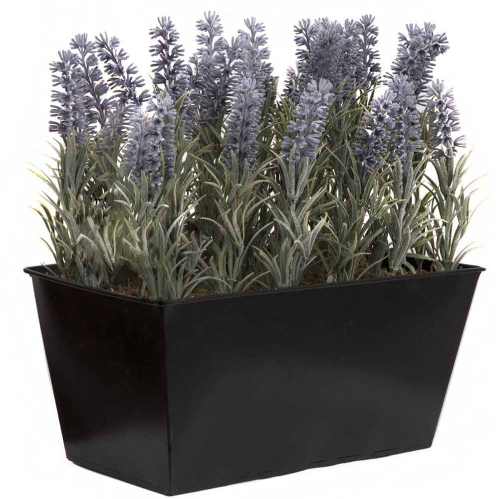 GreenBrokers Artificial Lavender Plant in Black Window Box 30cm Image 1