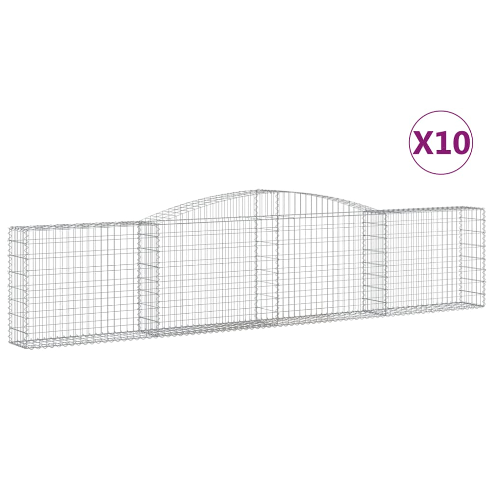vidaXL Silver Galvanised Iron Arched Gabion Basket 400 x 30 x 80/100cm 10 Pack Image 2