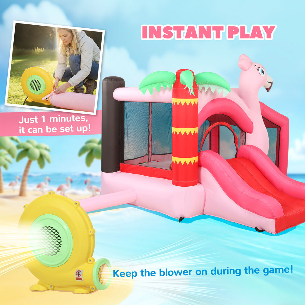 Tommy Toys AIYAPLAY 4-in-1 Kids Pink Flamingo Theme Inflatable Bounce House with Blower 370W Image 6