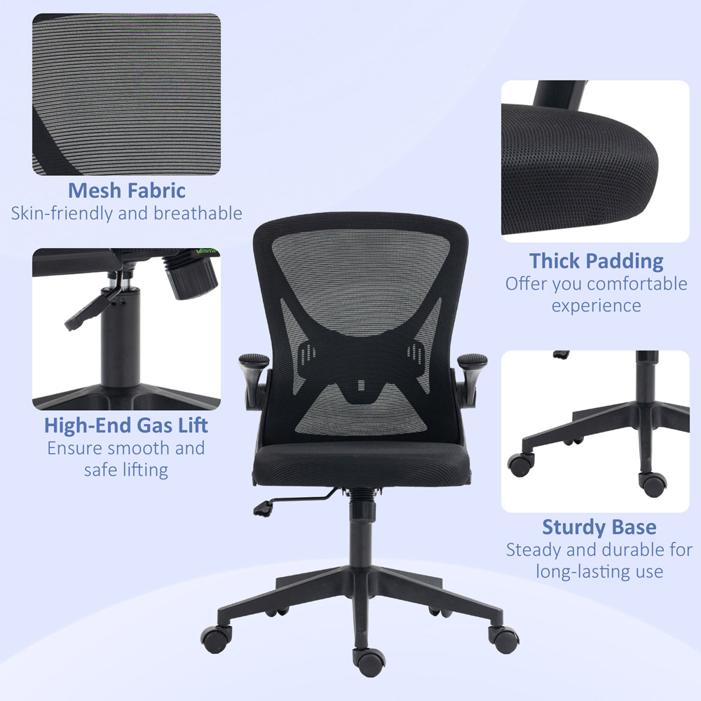 Portland Black Mesh Office Chair with Flip Up Armrests Image 3