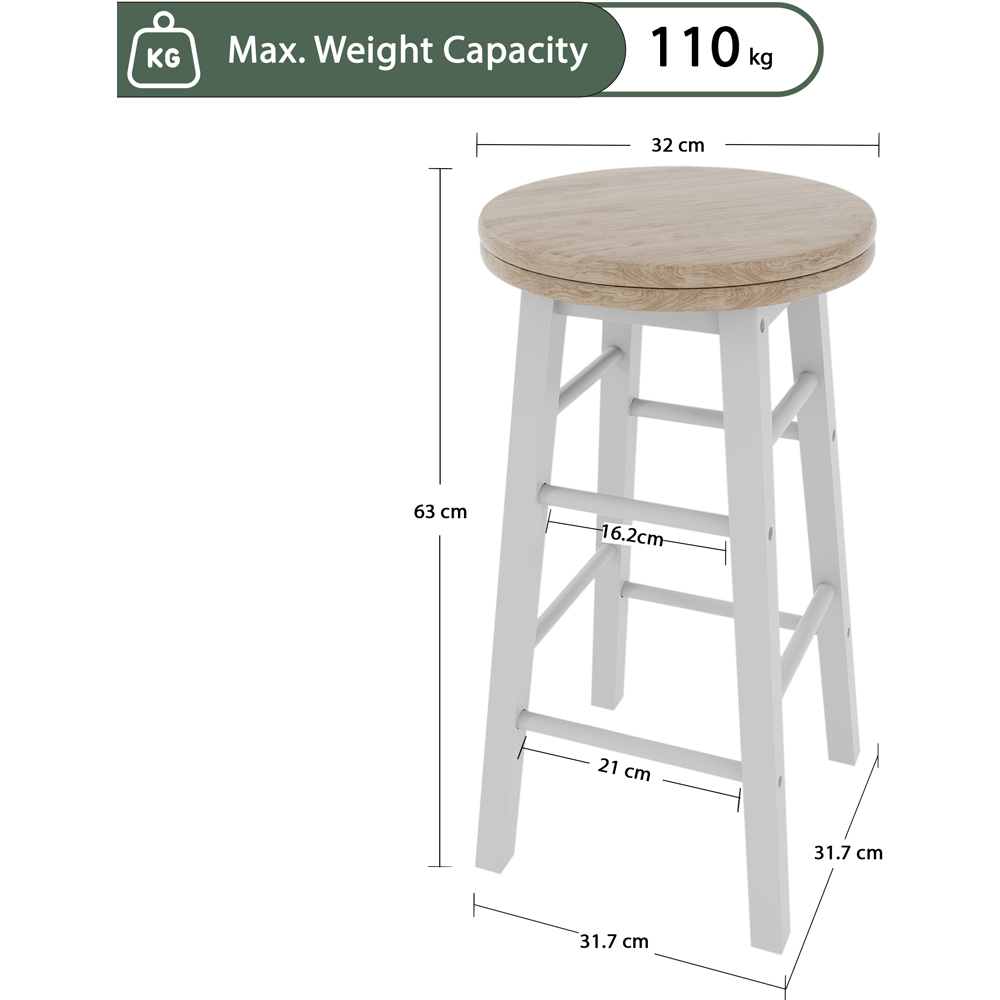 CHEF VIDA Set of 2 White Wooden Revolving Bar Stools Image 9