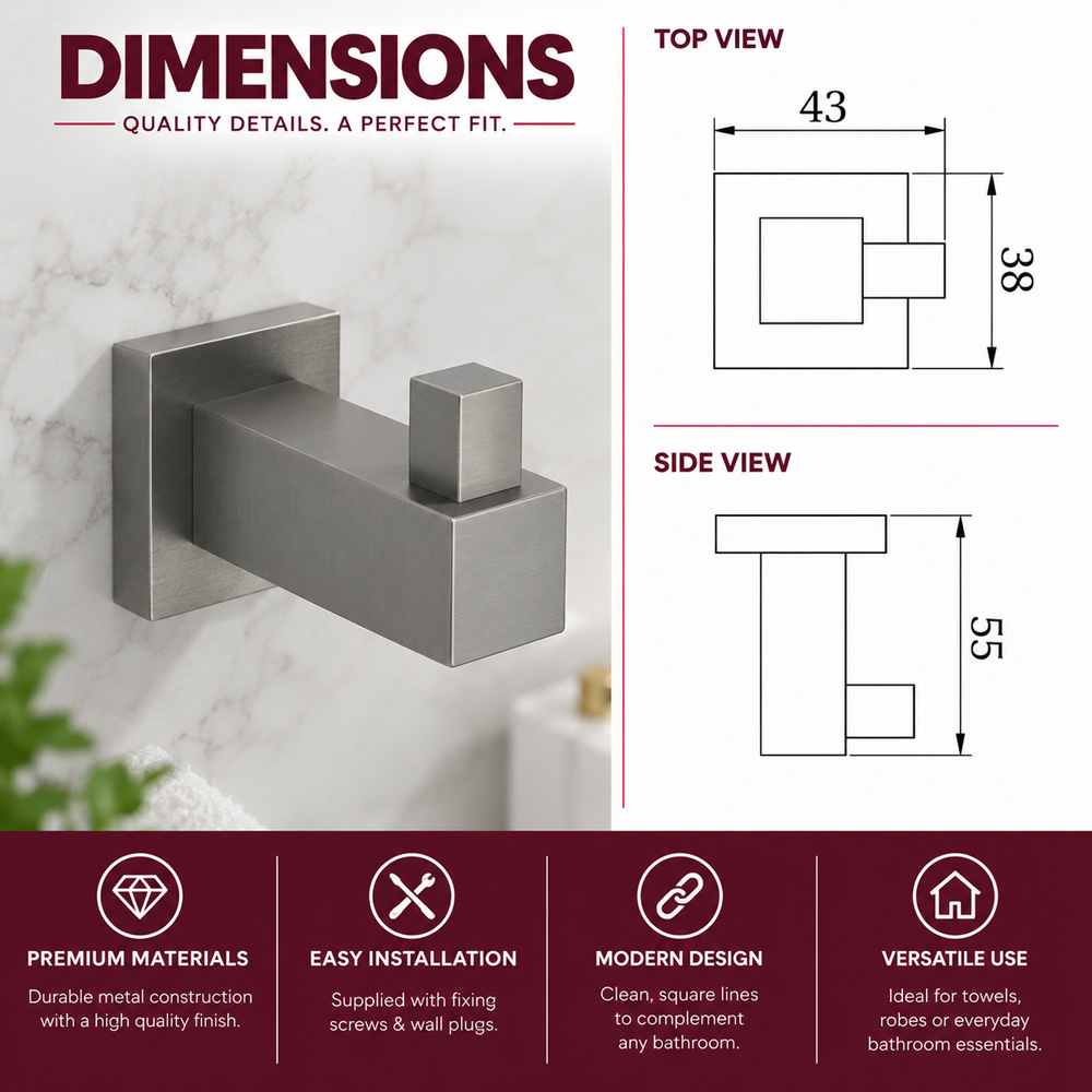 Go Bathrooms Froma Gunmetal Grey Wall Mounted Robe Hook Image 4