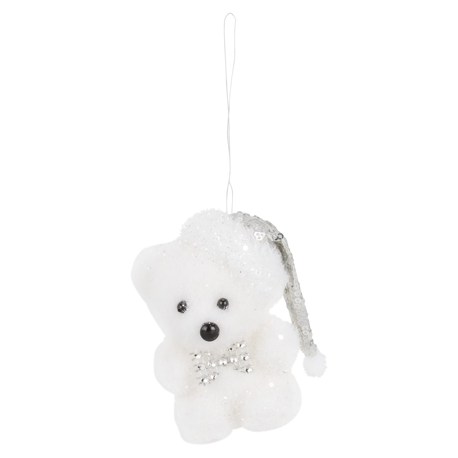 Alpine Lodge White Bear with Bow Christmas Hanging Character Ornament Image