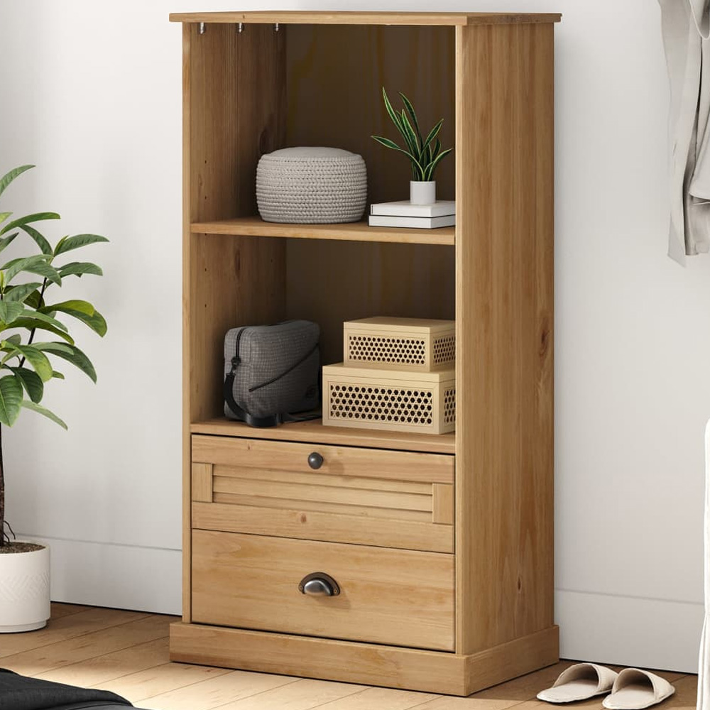 vidaXL Vigo 2 Drawer 2 Shelf Brown Solid Pine Wood Bookcase Image 1