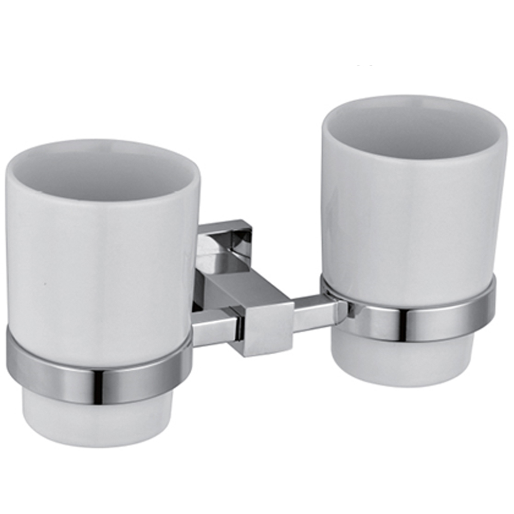 Nes Home Chrome Square Wall Mounted Double Glass Tumbler Image 1