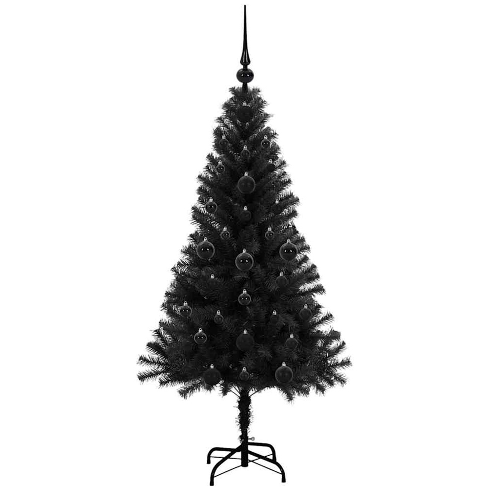 vidaXL Pre-Lit Black Bauble Black Artificial Christmas Tree 5ft Image 2
