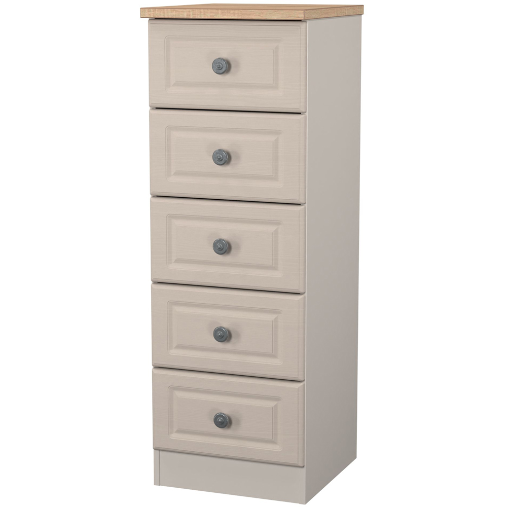 Crowndale Norfolk 5 Drawer Kashmir Ash and Bardolino Oak Tall Bedside Cabinet Ready Assembled Image 3