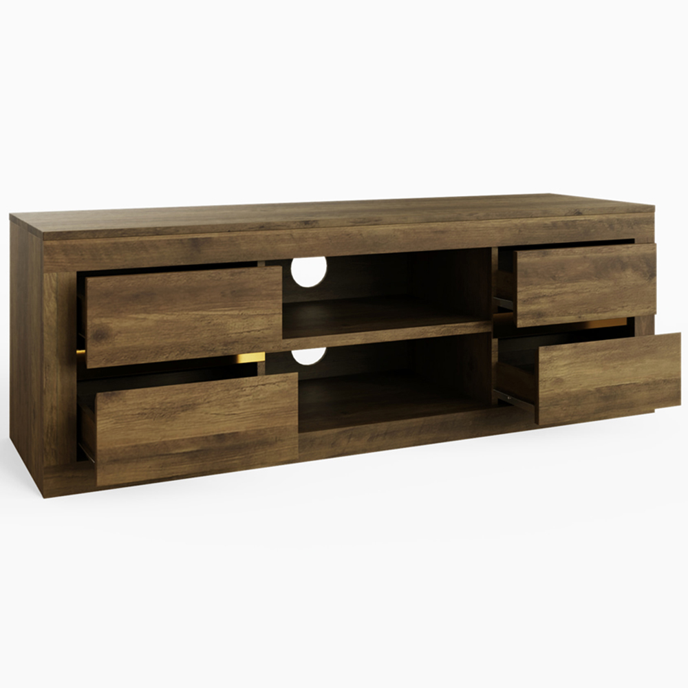 GFW Astley 4 Drawer 2 Open Shelf Knotty Oak TV Unit Image 3