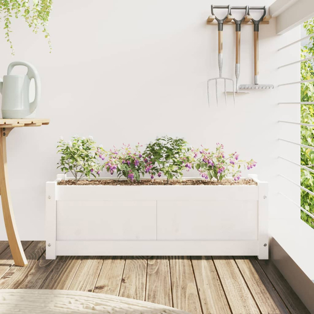 vidaXL White Solid Pine Wood Garden Planter 90 x 31 x 31cm Image 2