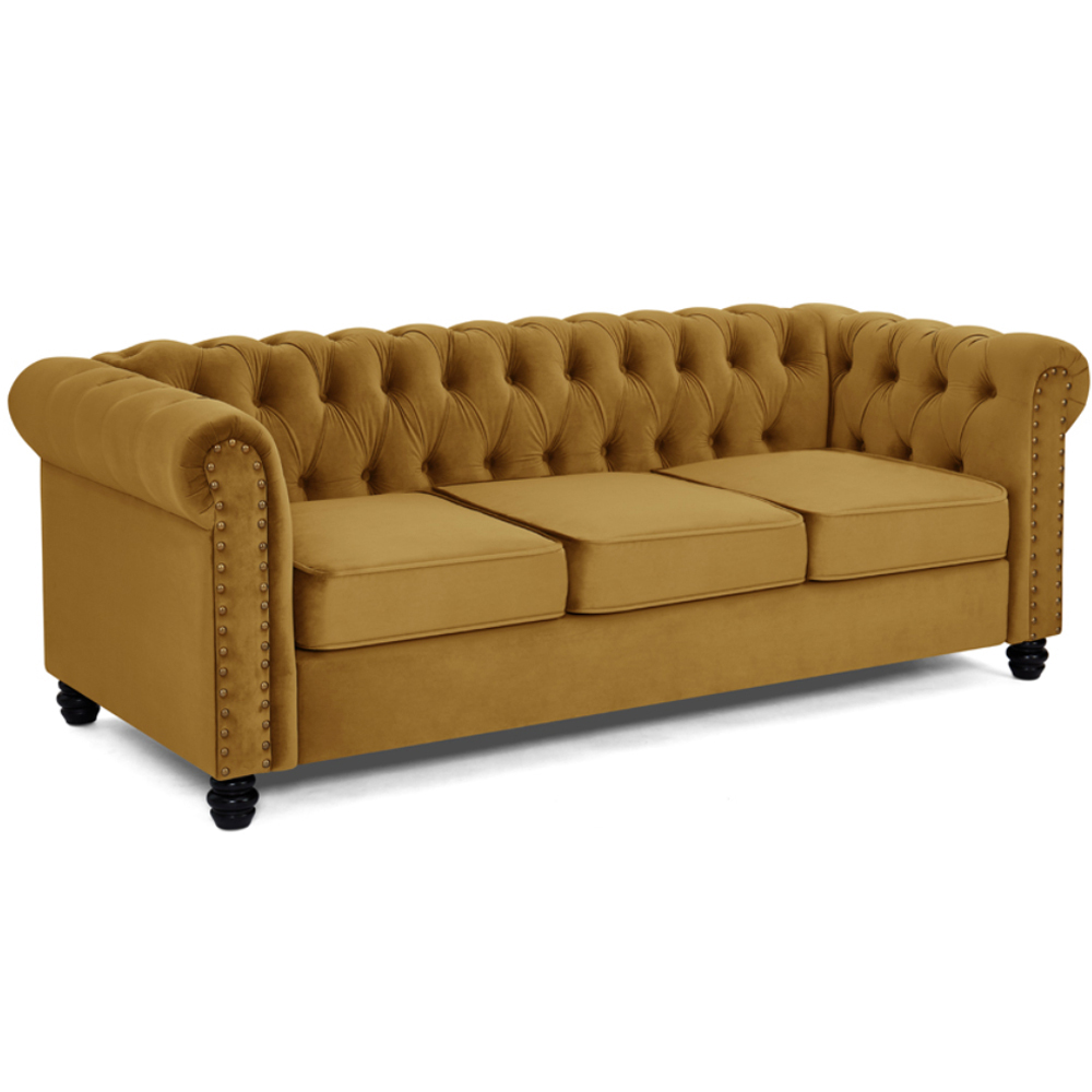 Home Detail Chesterfield 3 Seater Studded Gold Velvet Sofa Image 2