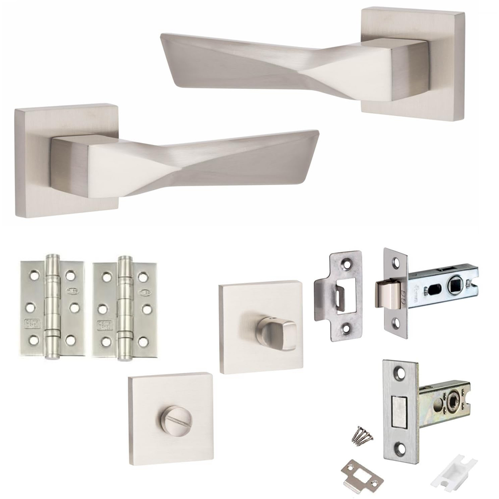 Golden Grace Satin Nickel Aura Bathroom Door Handle Set Image 1