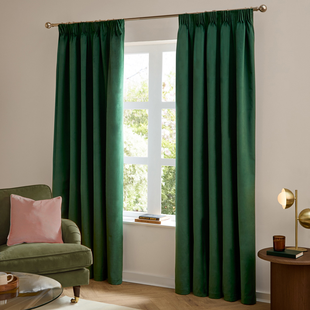 Furn The Ultimate Emerald Velvet Fully Lined Pencil Pleat Curtains 117 x 137cm Image 1