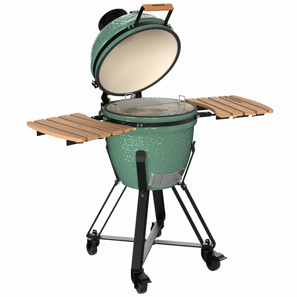 Ottimo Searsmith Green Ceramic Kamado BBQ with Bamboo Side Shelves 18 inch Image 5