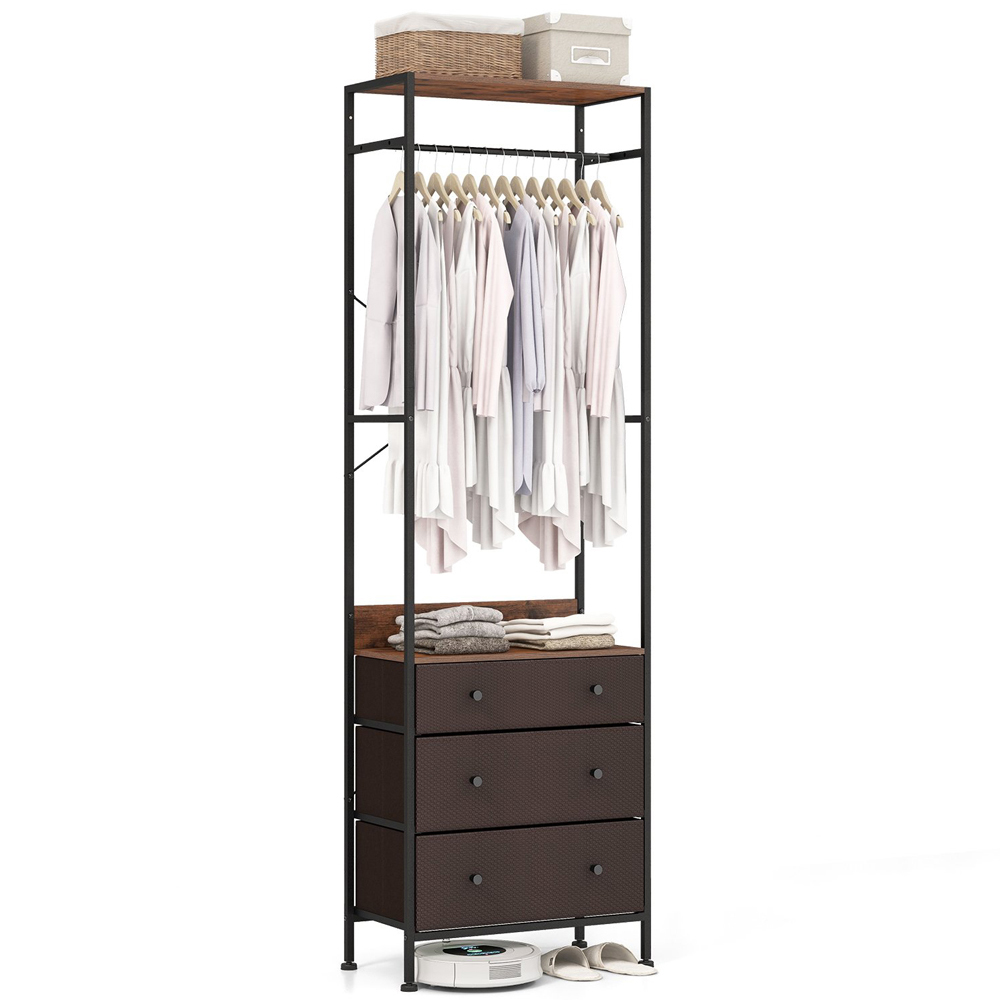 Costway 3 Drawer Single Shelf Rustic Brown Clothes Rack Image 3